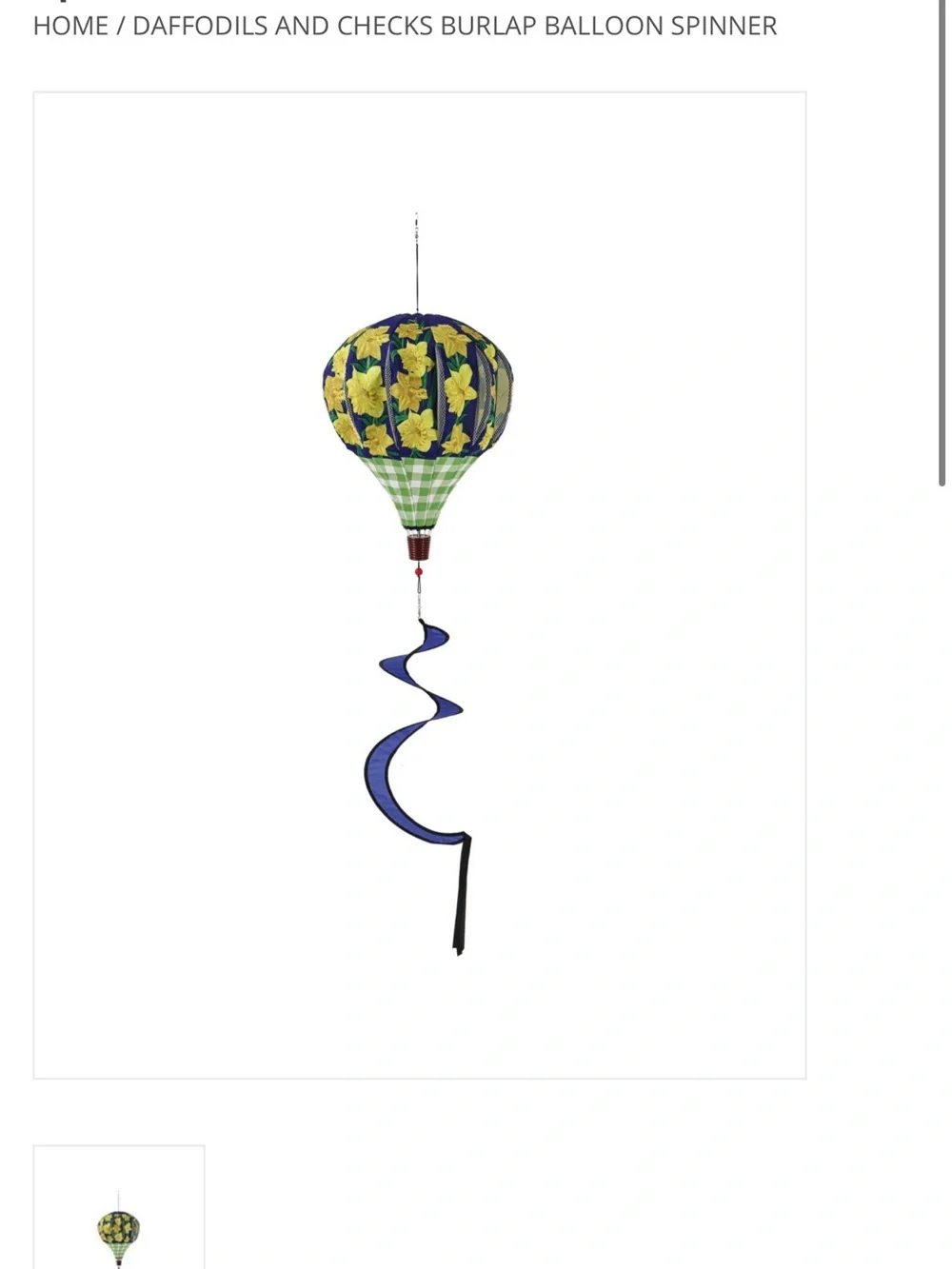 Evergreen Collapsible Balloon Spinner Daffodils And Checks Burlap New
